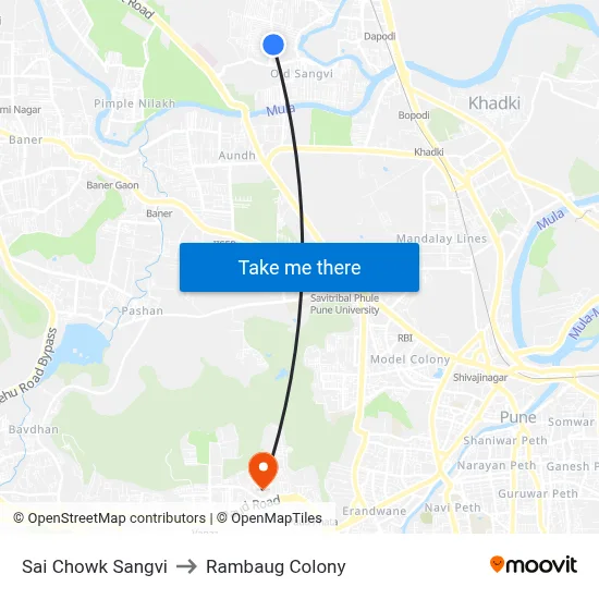 Sai Chowk Sangvi to Rambaug Colony map