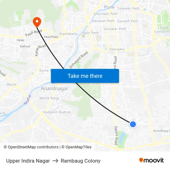 Upper Indira Nagar to Rambaug Colony map