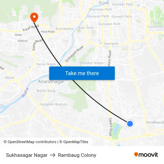 Sukhasagar Nagar to Rambaug Colony map