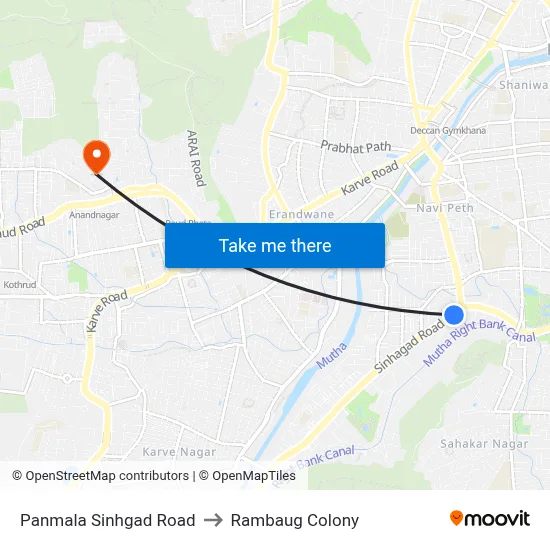 Panmala Sinhgad Road to Rambaug Colony map