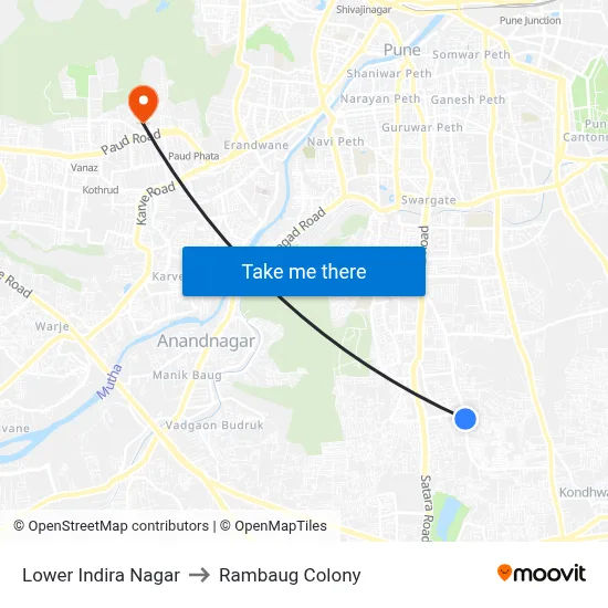 Lower Indira Nagar to Rambaug Colony map