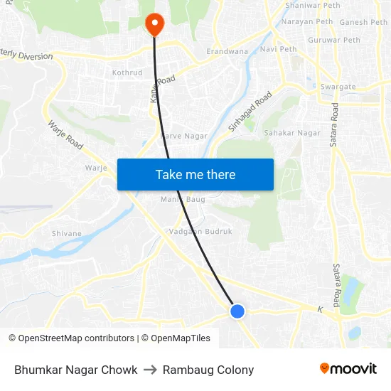 Bhumkar Nagar Chowk to Rambaug Colony map