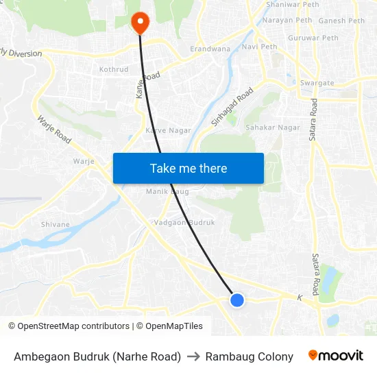 Ambegaon Budruk (Narhe Road) to Rambaug Colony map