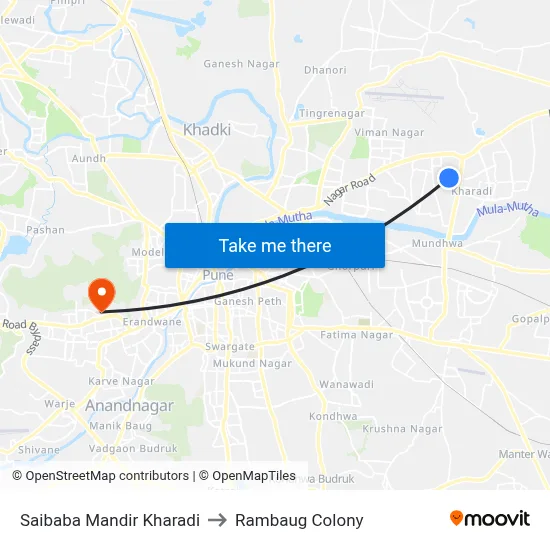 Saibaba Mandir Kharadi to Rambaug Colony map