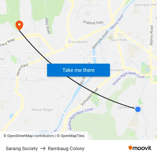 Sarang Society to Rambaug Colony map