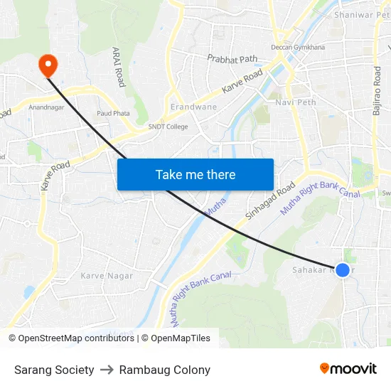 Sarang Society to Rambaug Colony map