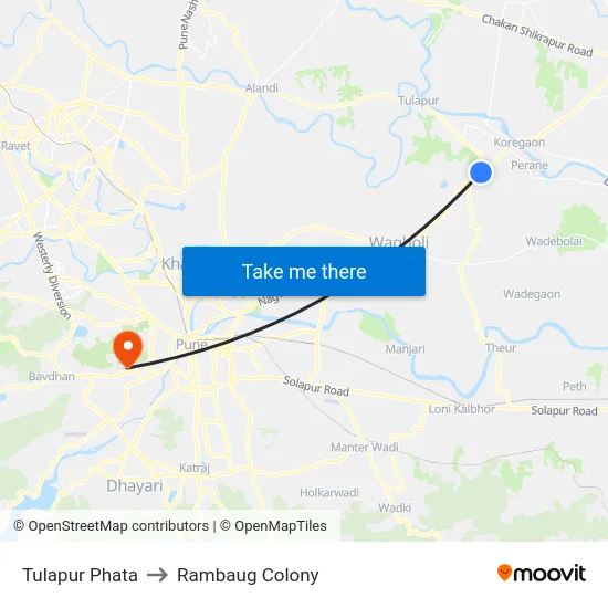 Tulapur Phata to Rambaug Colony map