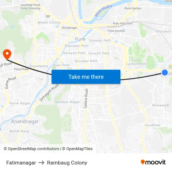 Fatimanagar to Rambaug Colony map