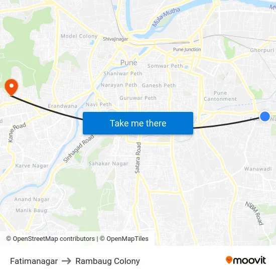 Fatimanagar to Rambaug Colony map