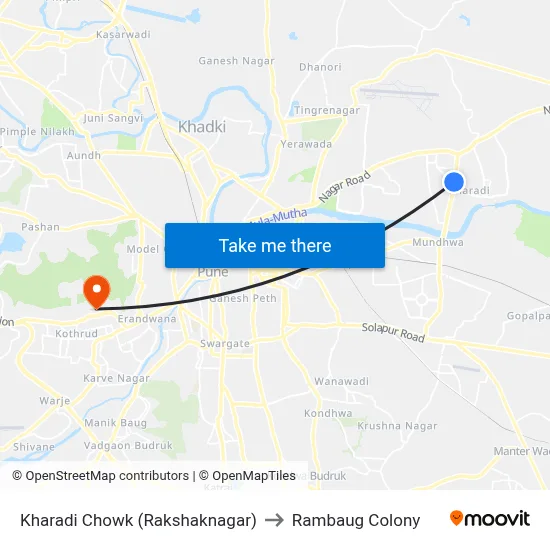 Kharadi Chowk (Rakshaknagar) to Rambaug Colony map