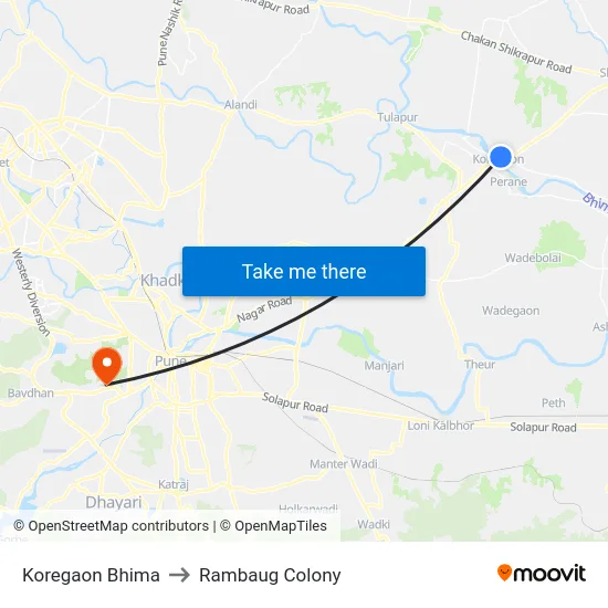 Koregaon Bhima to Rambaug Colony map