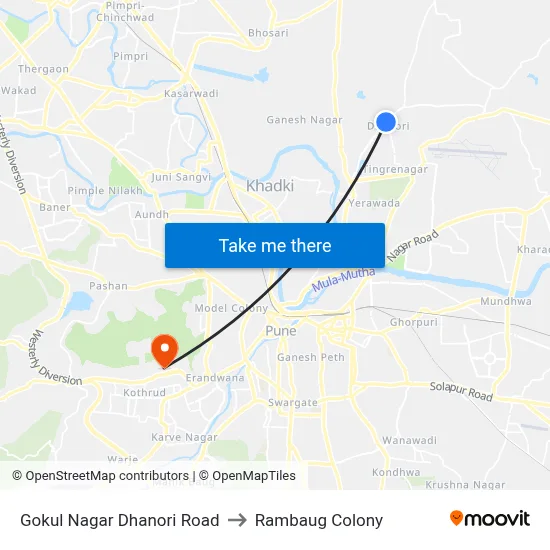Gokul Nagar Dhanori Road to Rambaug Colony map