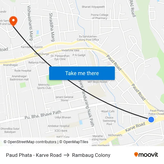 Paud Phata - Karve Road to Rambaug Colony map