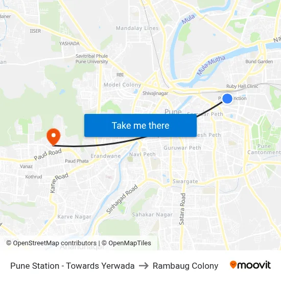 Pune Station - Towards Yerwada to Rambaug Colony map