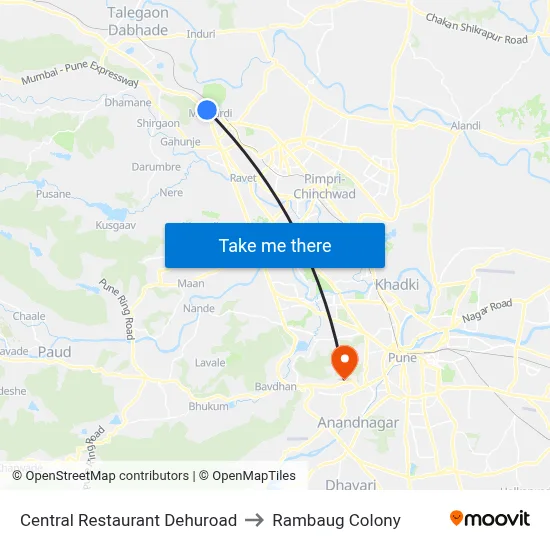 Central Restaurant Dehuroad to Rambaug Colony map