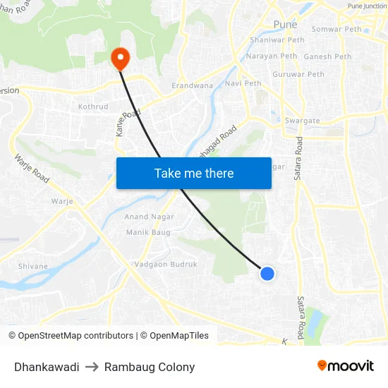 Dhankawadi to Rambaug Colony map
