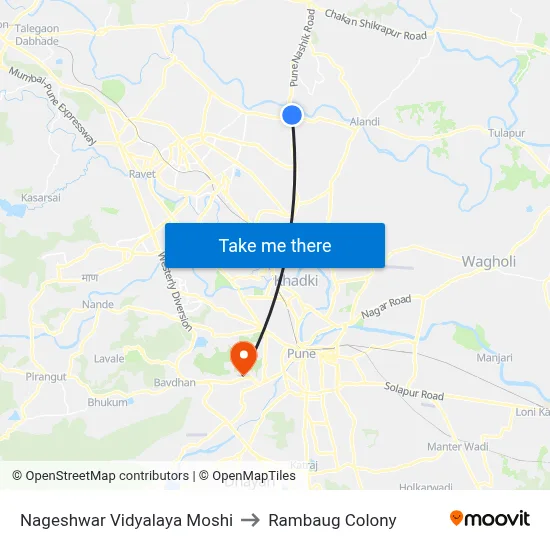 Nageshwar Vidyalaya Moshi to Rambaug Colony map