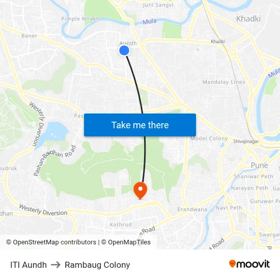 ITI Aundh to Rambaug Colony map