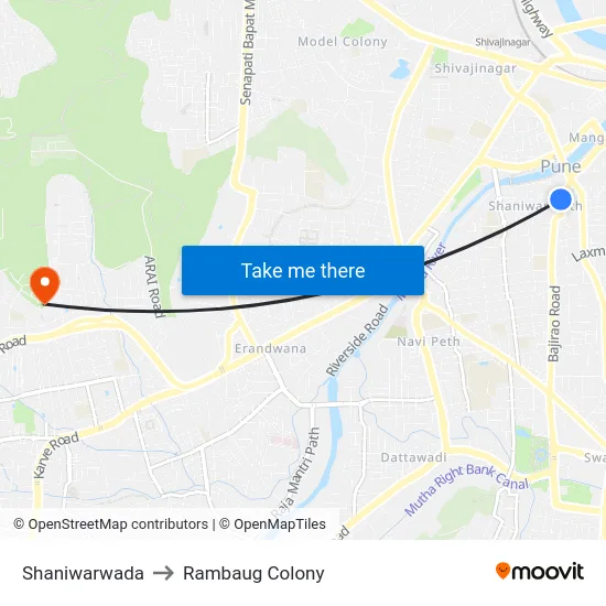 Shaniwarwada to Rambaug Colony map