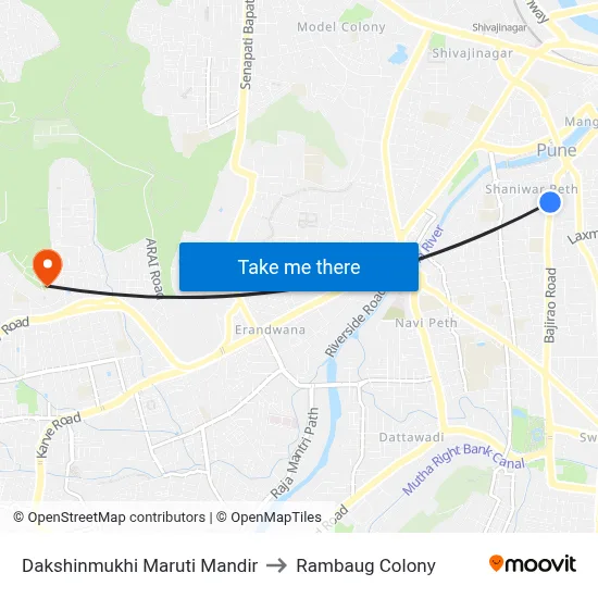 Dakshinmukhi Maruti Mandir to Rambaug Colony map