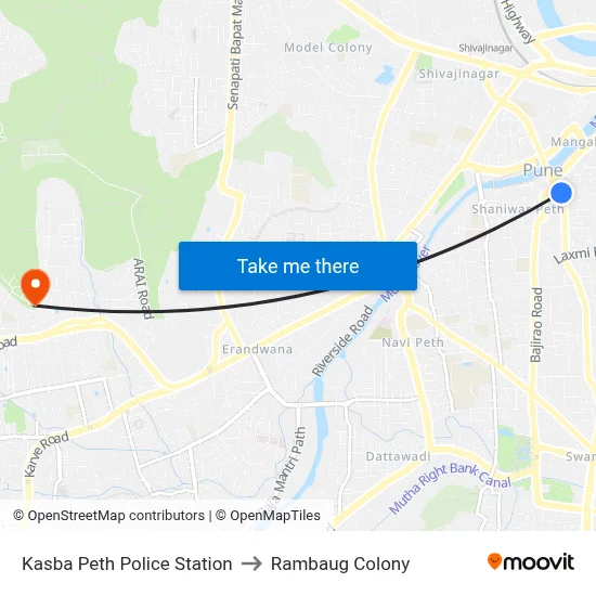 Kasba Peth Police Station to Rambaug Colony map