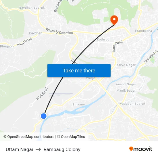 Uttam Nagar to Rambaug Colony map