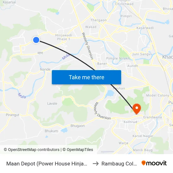 Maan Depot (Power House Hinjawadi) to Rambaug Colony map