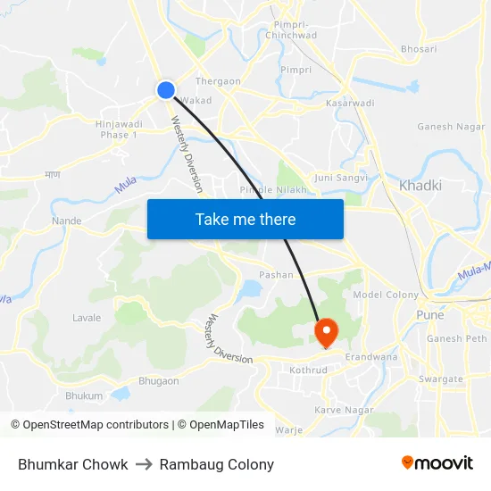 Bhumkar Chowk to Rambaug Colony map