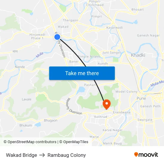 Wakad Bridge to Rambaug Colony map