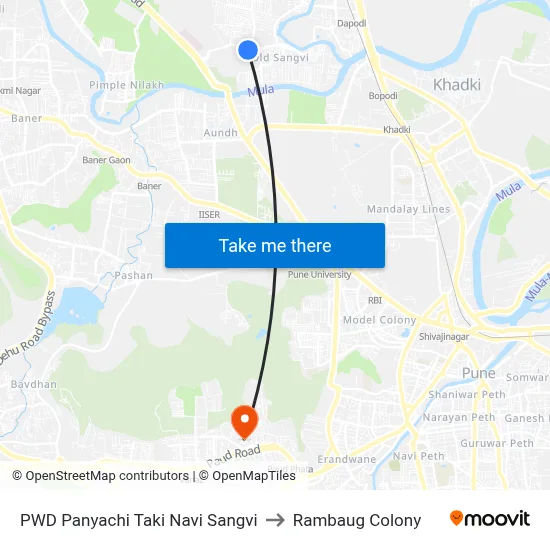 PWD Panyachi Taki Navi Sangvi to Rambaug Colony map