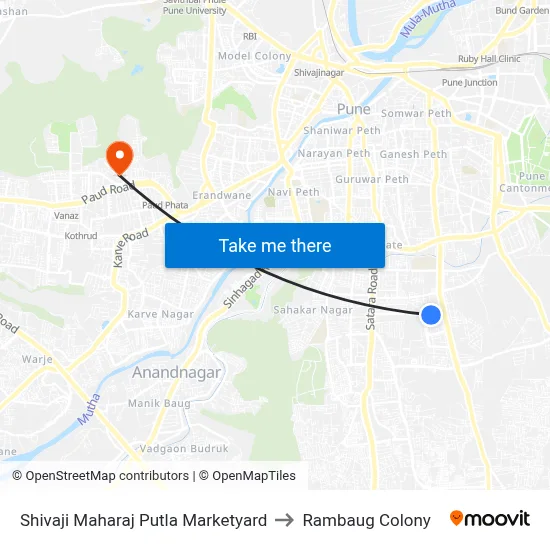 Shivaji Maharaj Putla Marketyard to Rambaug Colony map