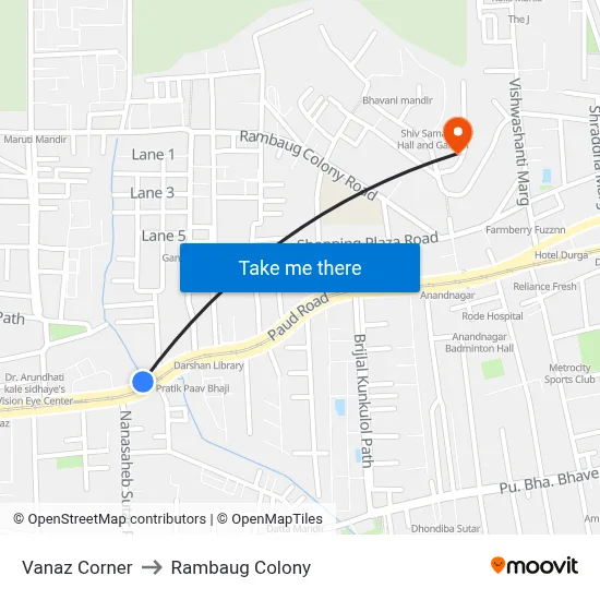 Vanaz Corner to Rambaug Colony map