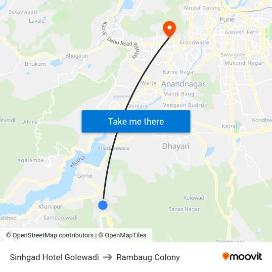 Sinhgad Hotel Golewadi to Rambaug Colony map