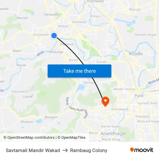 Savtamali Mandir Wakad to Rambaug Colony map