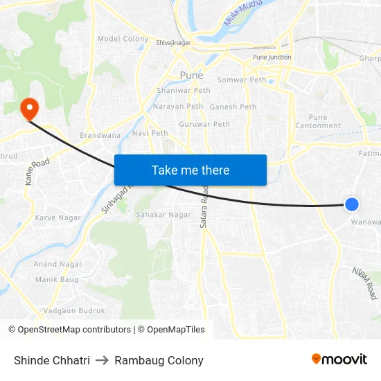 Shinde Chhatri to Rambaug Colony map
