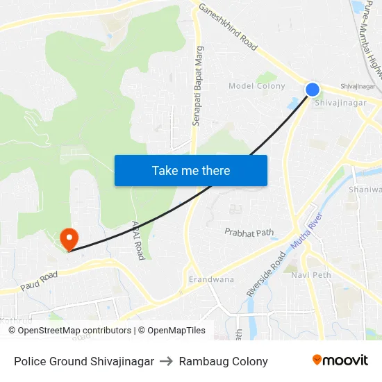 Police Ground Shivajinagar to Rambaug Colony map