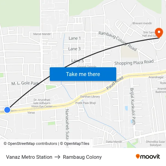 Vanaz Metro Station to Rambaug Colony map