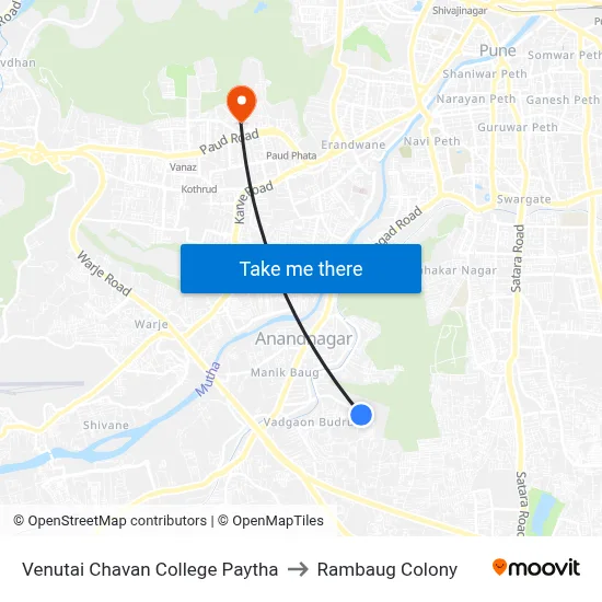 Venutai Chavan College Paytha to Rambaug Colony map