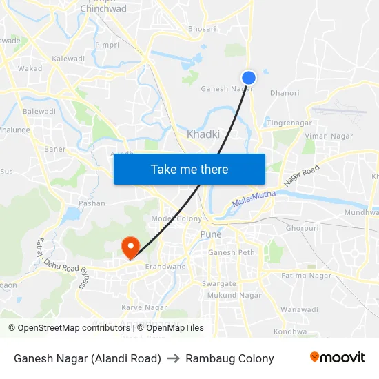 Ganesh Nagar (Alandi Road) to Rambaug Colony map