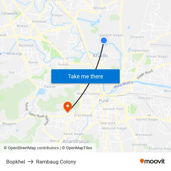 Bopkhel to Rambaug Colony map