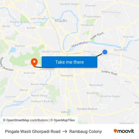 Pingale Wasti Ghorpadi Road to Rambaug Colony map