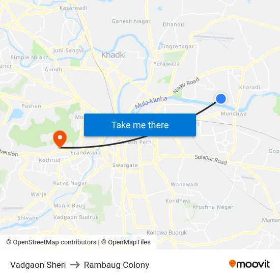 Vadgaon Sheri to Rambaug Colony map