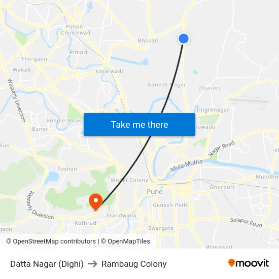 Datta Nagar (Dighi) to Rambaug Colony map