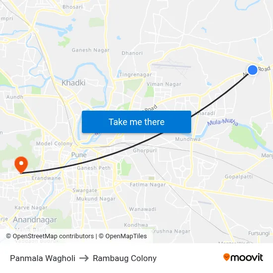 Panmala Wagholi to Rambaug Colony map