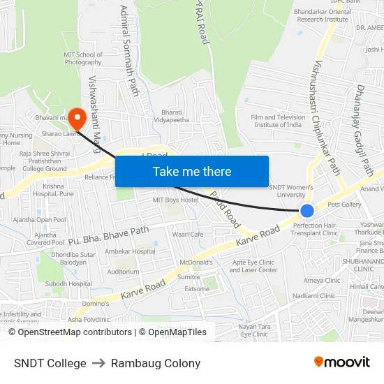 SNDT College to Rambaug Colony map