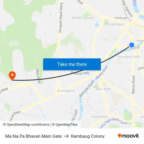 Ma.Na.Pa Bhavan Main Gate to Rambaug Colony map