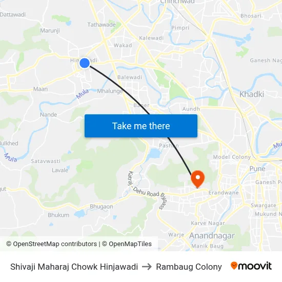 Shivaji Maharaj Chowk Hinjawadi to Rambaug Colony map