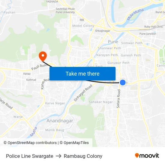 Police Line Swargate to Rambaug Colony map