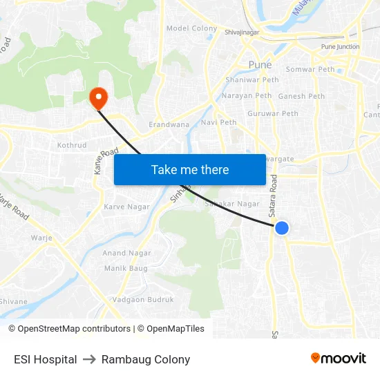 ESI Hospital to Rambaug Colony map