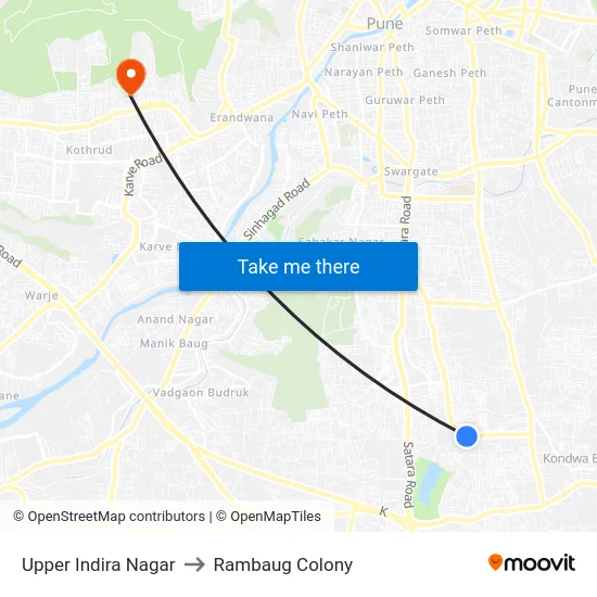 Upper Indira Nagar to Rambaug Colony map